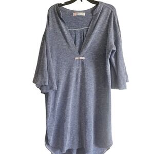 FP Beach‎ Free People Striped Tunic Mini Dress V Neck Cover Up Blue Medium